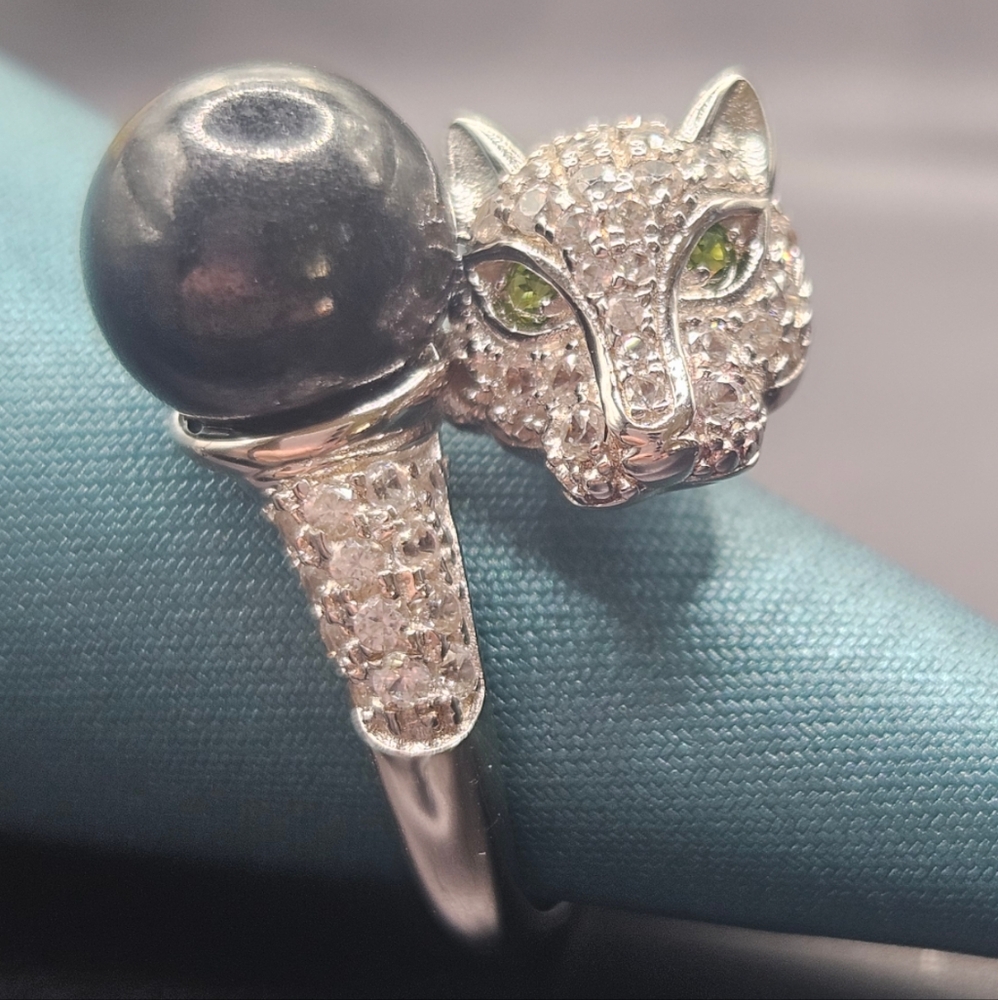 Leopard Shungite, Zircon, and Diopside Ring